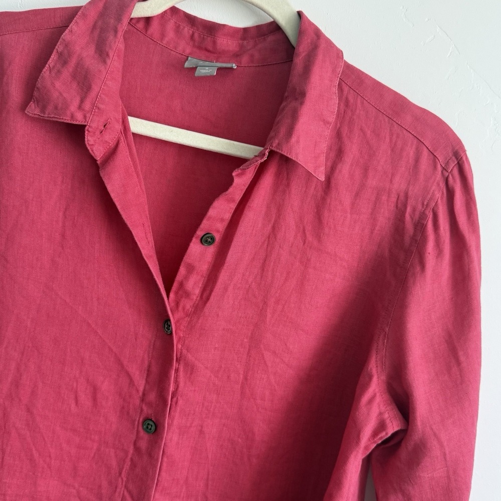 JJill 100% Linen Shirt Woman S Feminine Coastal Beach Euro Summer Vacay Pink - Picture 2 of 7